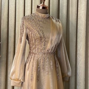 Tan Gold Modest Evening Gown